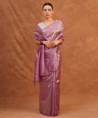 Mauve pink metallic banarasi tissue silk saree 1