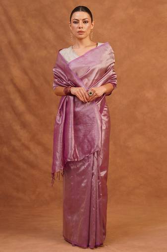 Mauve pink metallic banarasi tissue silk saree