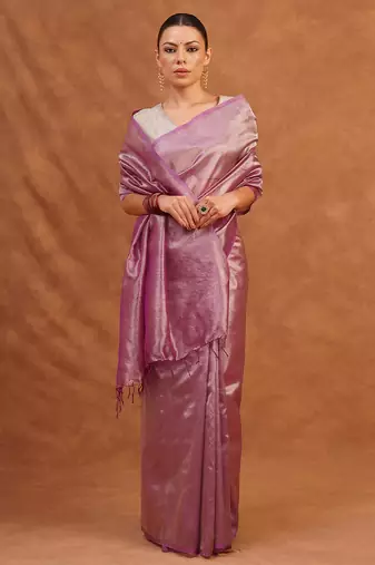 Mauve pink metallic banarasi tissue silk saree