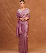 Mauve pink metallic banarasi tissue silk saree