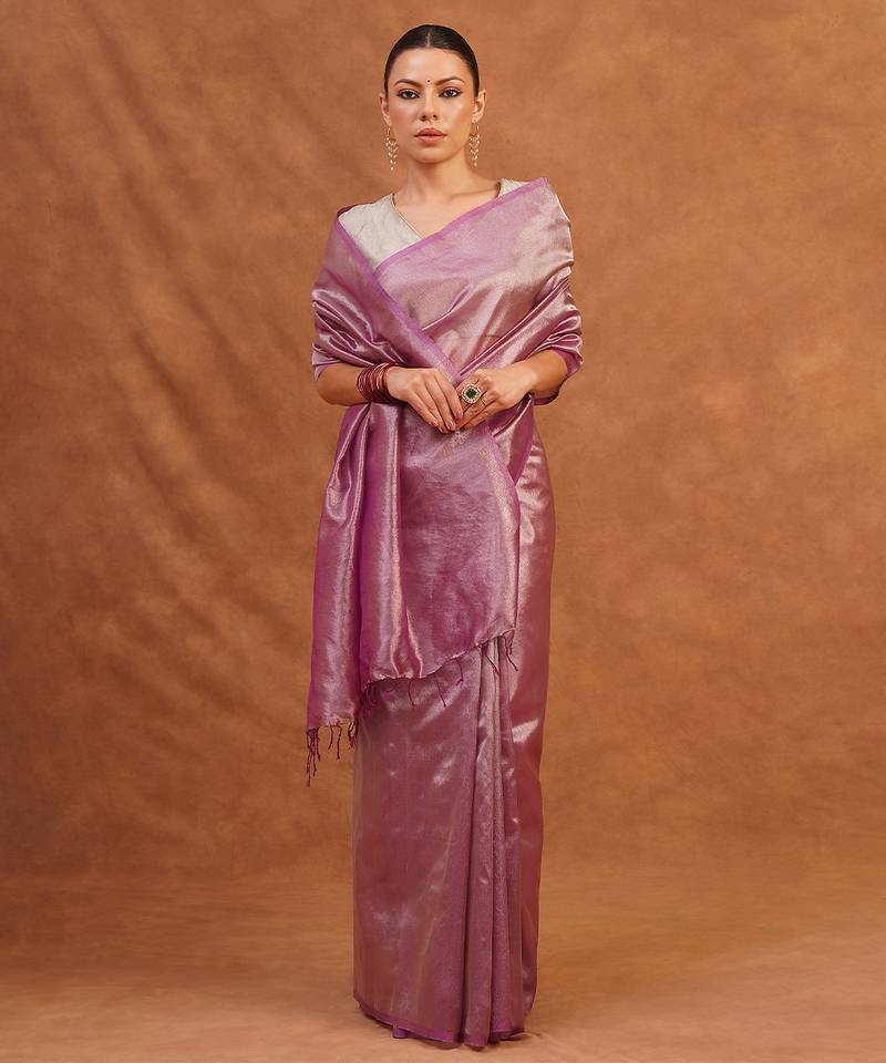 Mauve pink metallic banarasi tissue silk saree