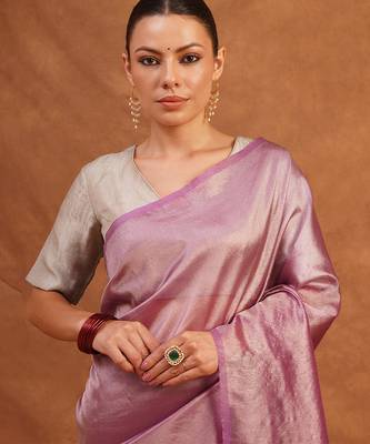 Mauve pink metallic banarasi tissue silk saree 2