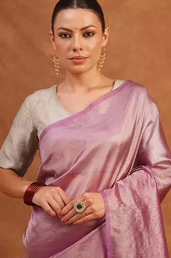 Mauve pink metallic banarasi tissue silk saree