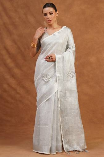 Silver grey tissue linen saree