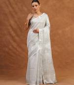 Silver grey tissue linen saree