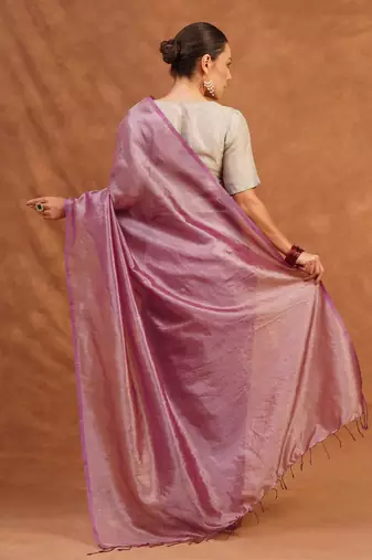 Mauve pink metallic banarasi tissue silk saree