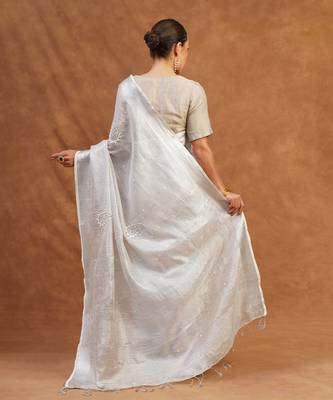 Silver grey tissue linen saree 2