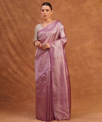 Mauve pink metallic banarasi tissue silk saree 4