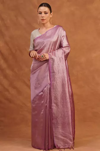 Mauve pink metallic banarasi tissue silk saree