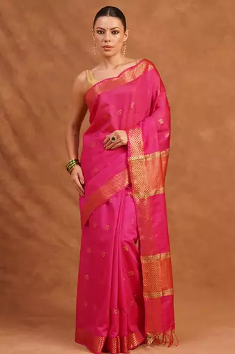 Rani pink zari woven kota silk saree