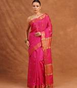 Rani pink zari woven kota silk saree