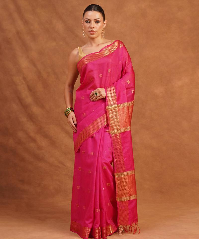 Rani pink zari woven kota silk saree