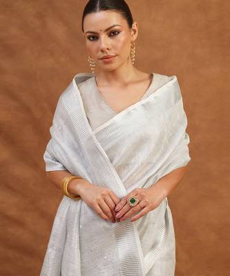 Silver grey tissue linen saree 3