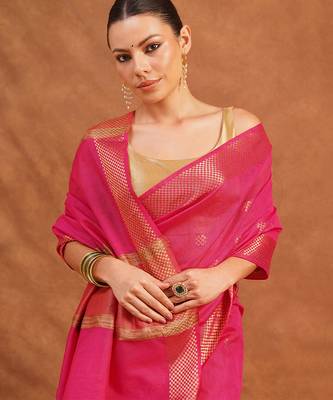 Rani pink zari woven kota silk saree 2