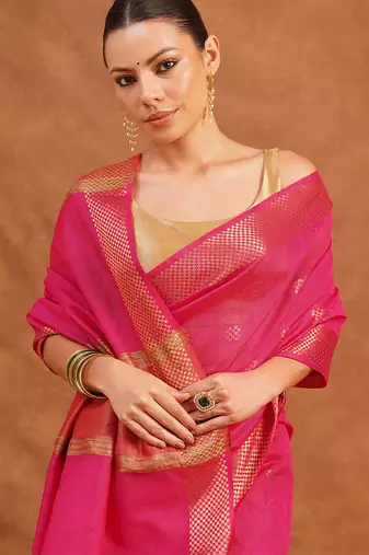 Rani pink zari woven kota silk saree