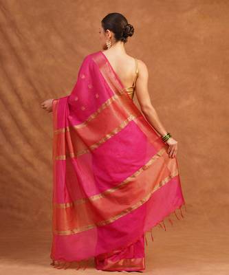 Rani pink zari woven kota silk saree 3