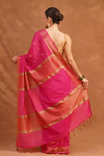 Rani pink zari woven kota silk saree