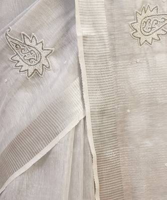 Silver grey tissue linen saree 5