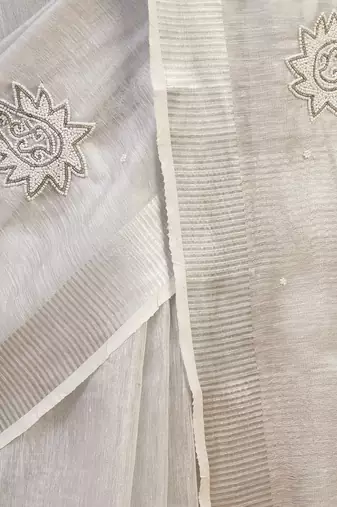 Silver grey tissue linen saree