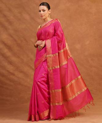Rani pink zari woven kota silk saree 4