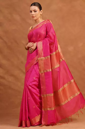 Rani pink zari woven kota silk saree