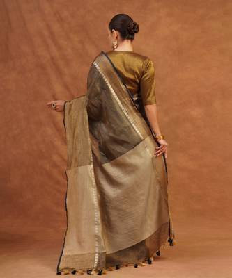 Charcoal black and gold tissue linen saree 2