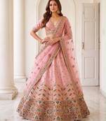 Light Pink Silk Blend Embroidered Party Wear Sangeet Lehenga Choli Set