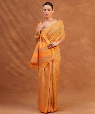 Warm yellow woven kota silk saree 1