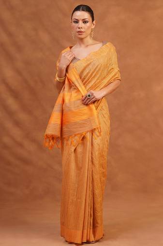 Warm yellow woven kota silk saree