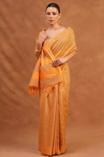 Warm yellow woven kota silk saree