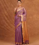 Purple embroidered tissue linen saree