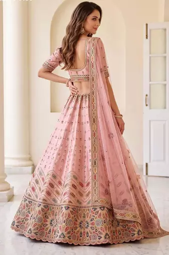 Light Pink Silk Blend Embroidered Party Wear Sangeet Lehenga Choli Set
