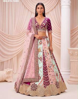 Multicolor Silk Blend Embroidered Designer Bridal Lehenga Choli Set 1
