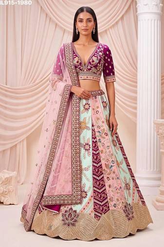 Multicolor Silk Blend Embroidered Designer Bridal Lehenga Choli Set