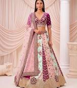 Multicolor Silk Blend Embroidered Designer Bridal Lehenga Choli Set