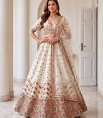 Off-White Silk Blend Embroidered Designer Reception Lehenga Choli Set