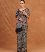 Black ajrakh printed modal silk saree