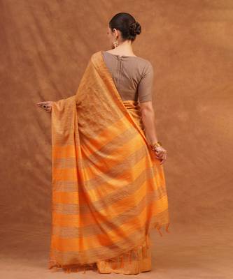 Warm yellow woven kota silk saree 3