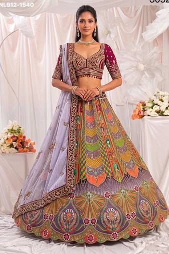 Multicolor Silk Blend Embroidered Designer Sangeet Lehenga Choli Set