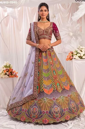 Multicolor Silk Blend Embroidered Designer Sangeet Lehenga Choli Set