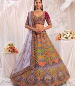 Multicolor Silk Blend Embroidered Designer Sangeet Lehenga Choli Set