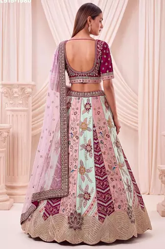 Multicolor Silk Blend Embroidered Designer Bridal Lehenga Choli Set