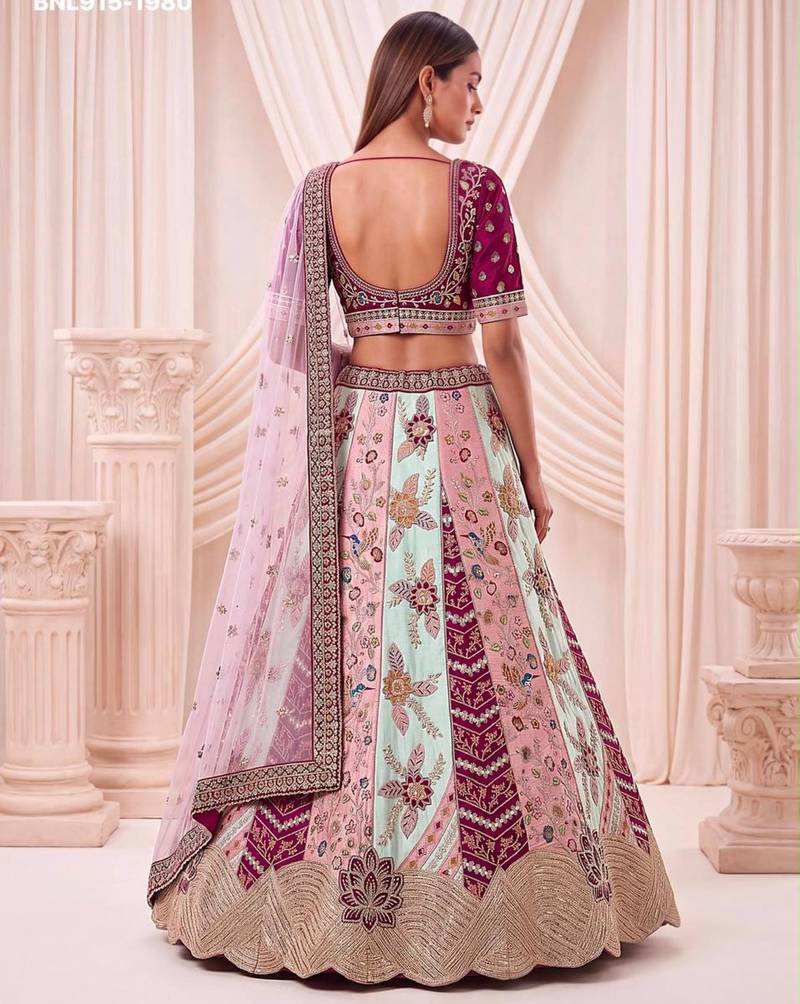 Multicolor Silk Blend Embroidered Designer Bridal Lehenga Choli Set