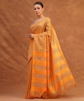 Warm yellow woven kota silk saree 4