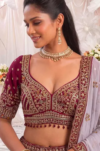 Multicolor Silk Blend Embroidered Designer Sangeet Lehenga Choli Set