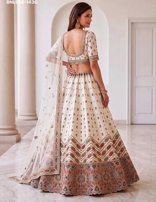 Off-White Silk Blend Embroidered Designer Reception Lehenga Choli Set 3