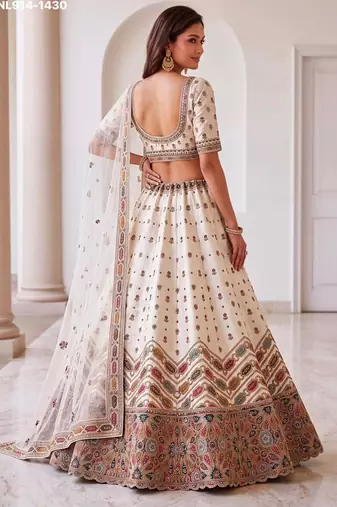 Off-White Silk Blend Embroidered Designer Reception Lehenga Choli Set