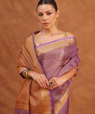 Purple embroidered tissue linen saree 4