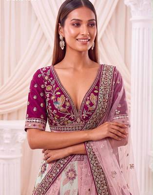 Multicolor Silk Blend Embroidered Designer Bridal Lehenga Choli Set 3
