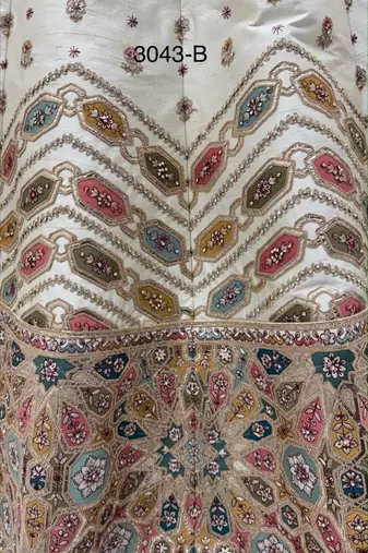 Off-White Silk Blend Embroidered Designer Reception Lehenga Choli Set